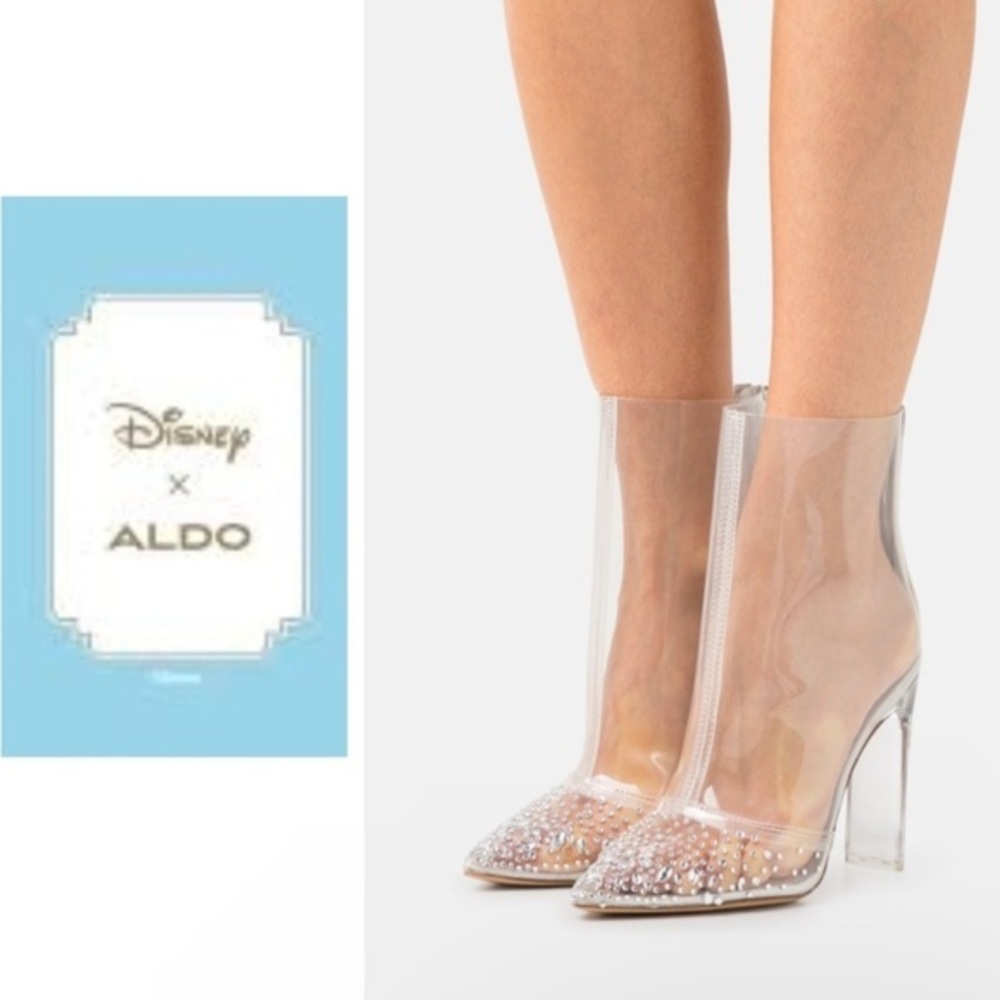 Disney Aldo Cinderella Striketwelve Clear “Glass” Ankle Bootie with Rhinestones